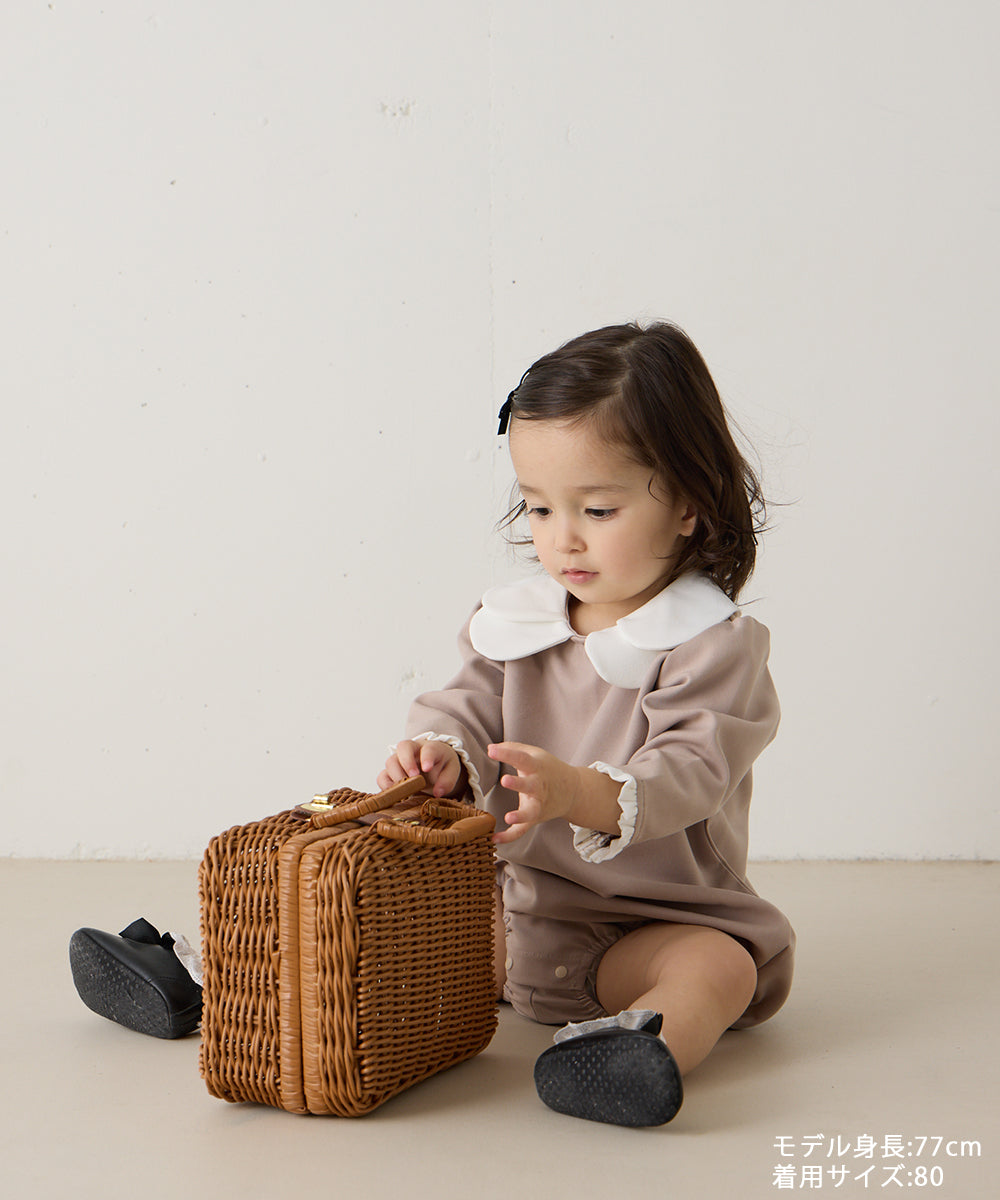 わかこ　　新品同様　ベージュ フリル付き ロングセットアップ リンクコーデ】ダブルカラーセレモニーロンパース