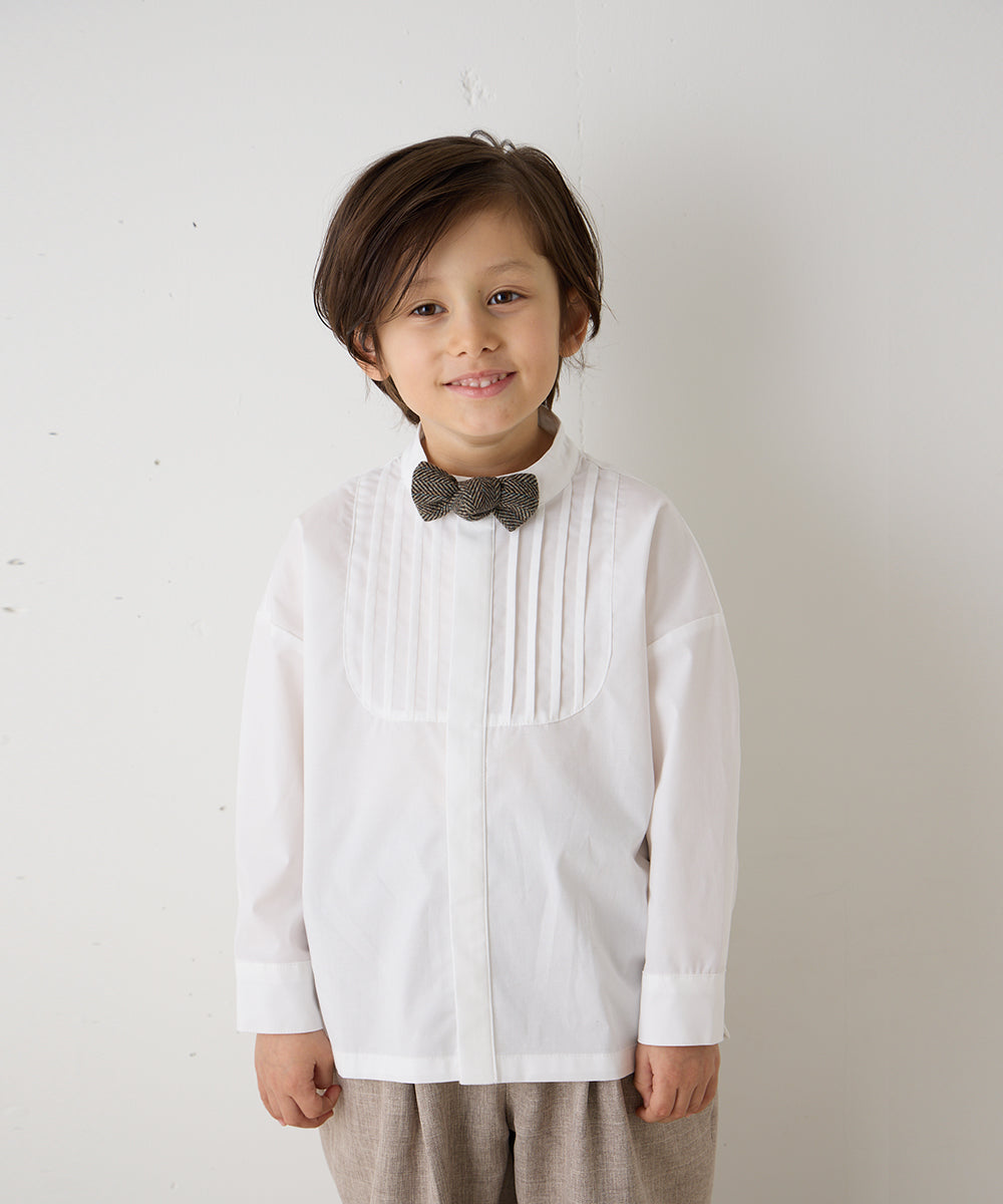 ノーアイロンバンドカラーピンタック比翼シャツ(ボタン取り外し対応)