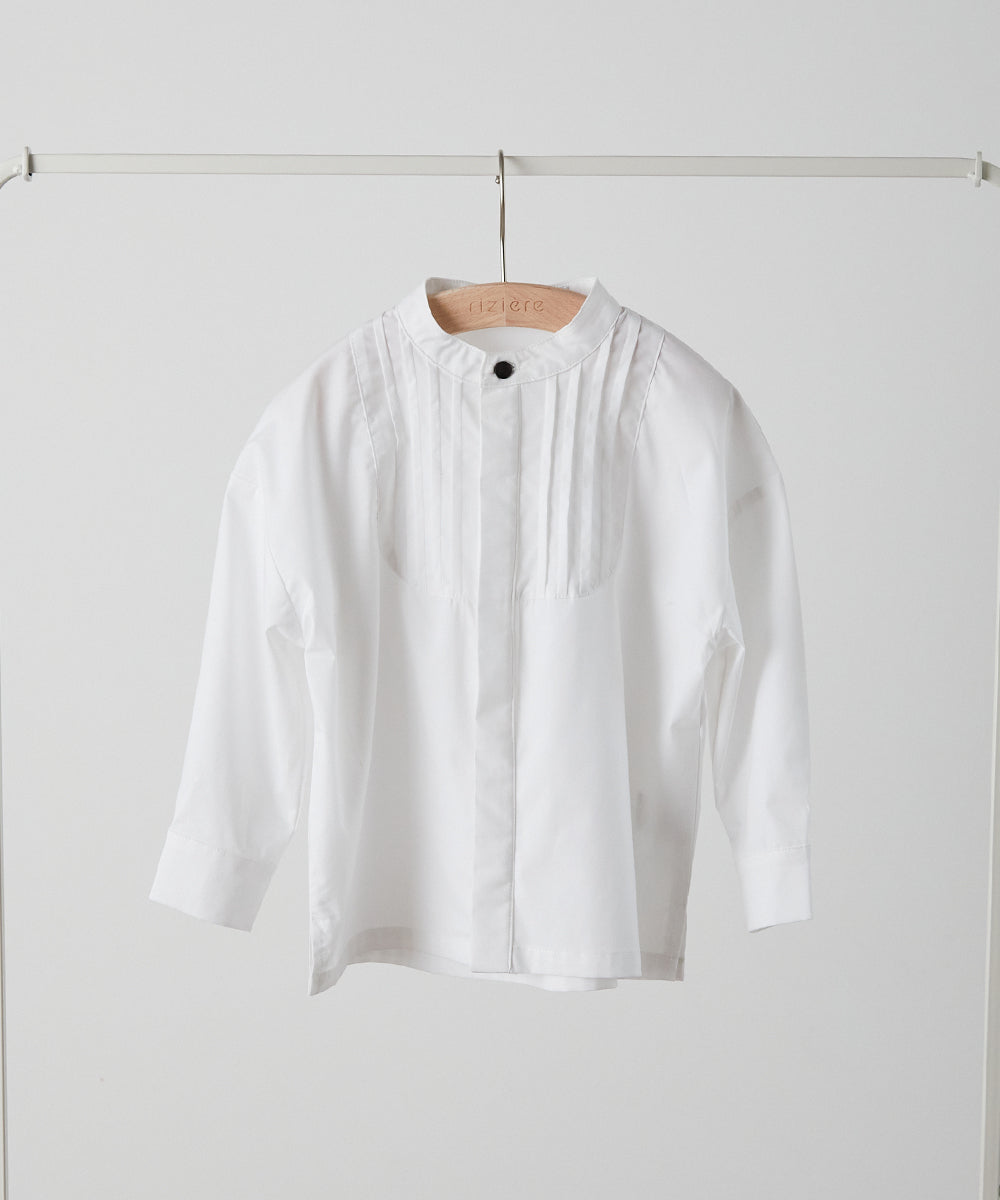 ノーアイロンバンドカラーピンタック比翼シャツ(ボタン取り外し対応)