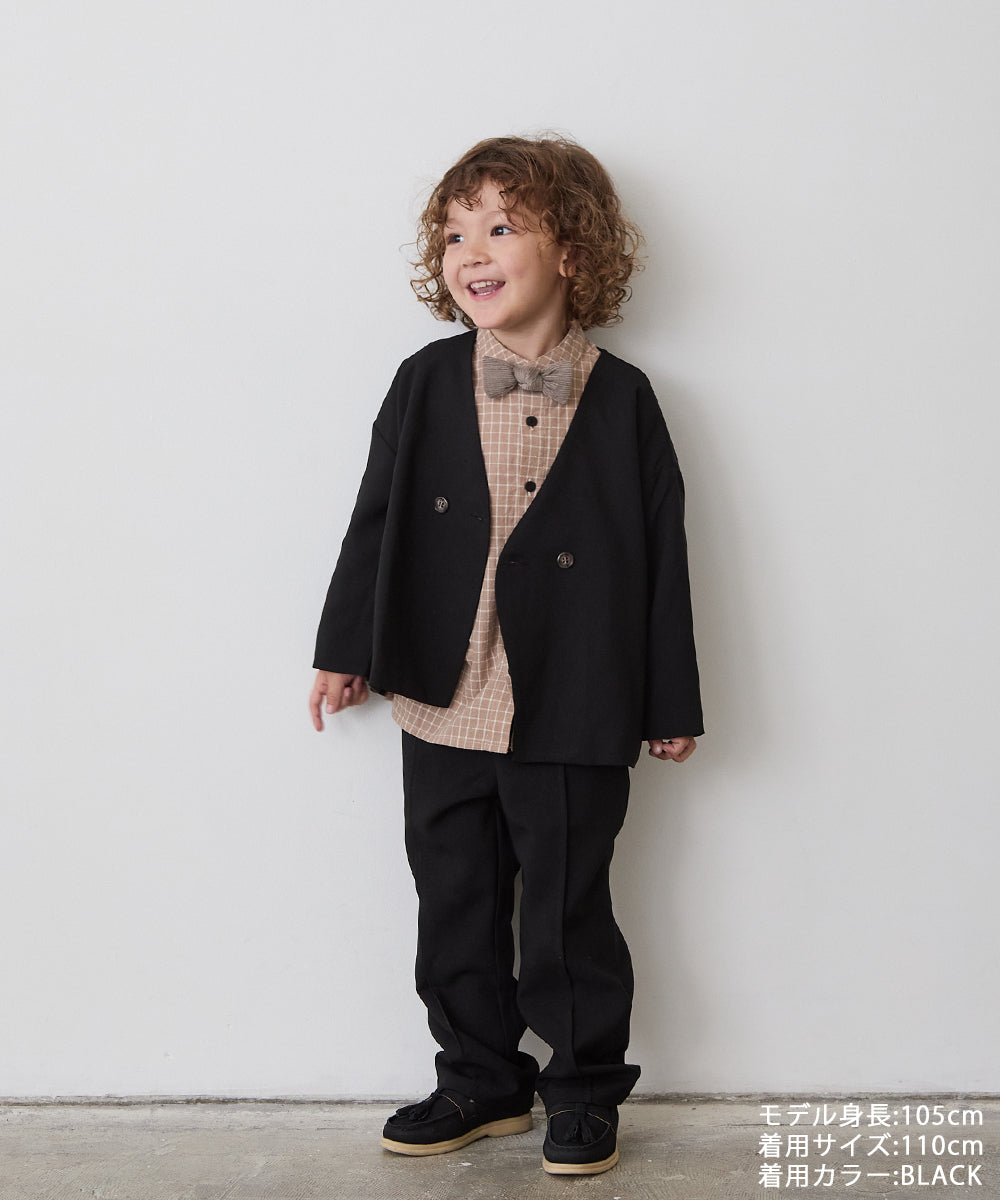 ノーカラージャケットセットアップ(裏地ストライプ)