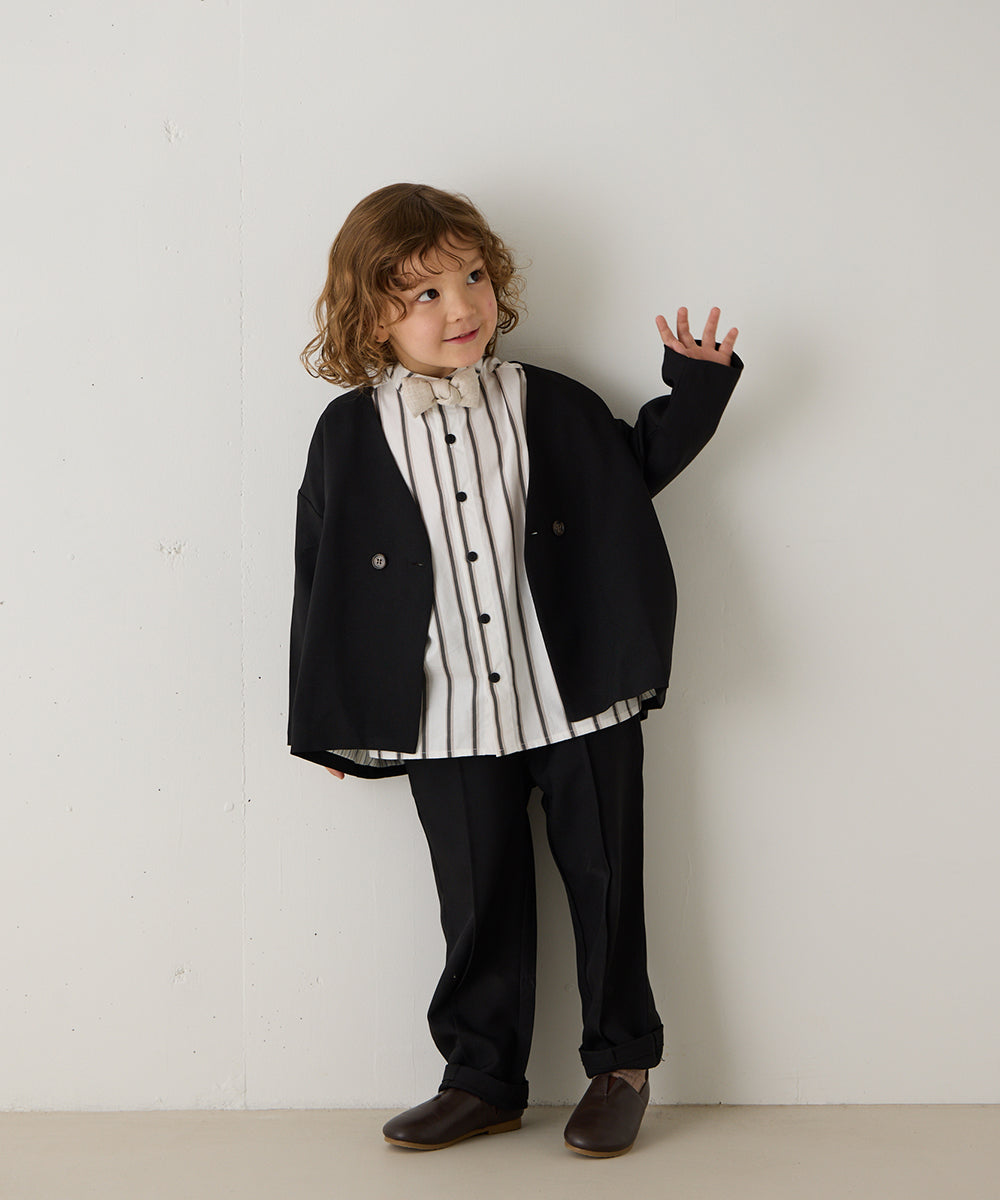 ノーカラージャケットセットアップ(裏地ストライプ)