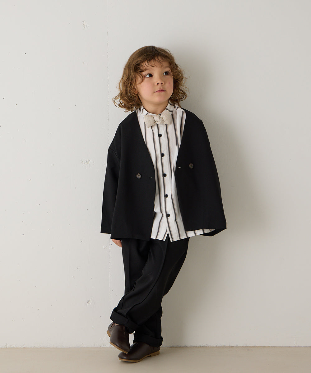 ノーカラージャケットセットアップ(裏地ストライプ)