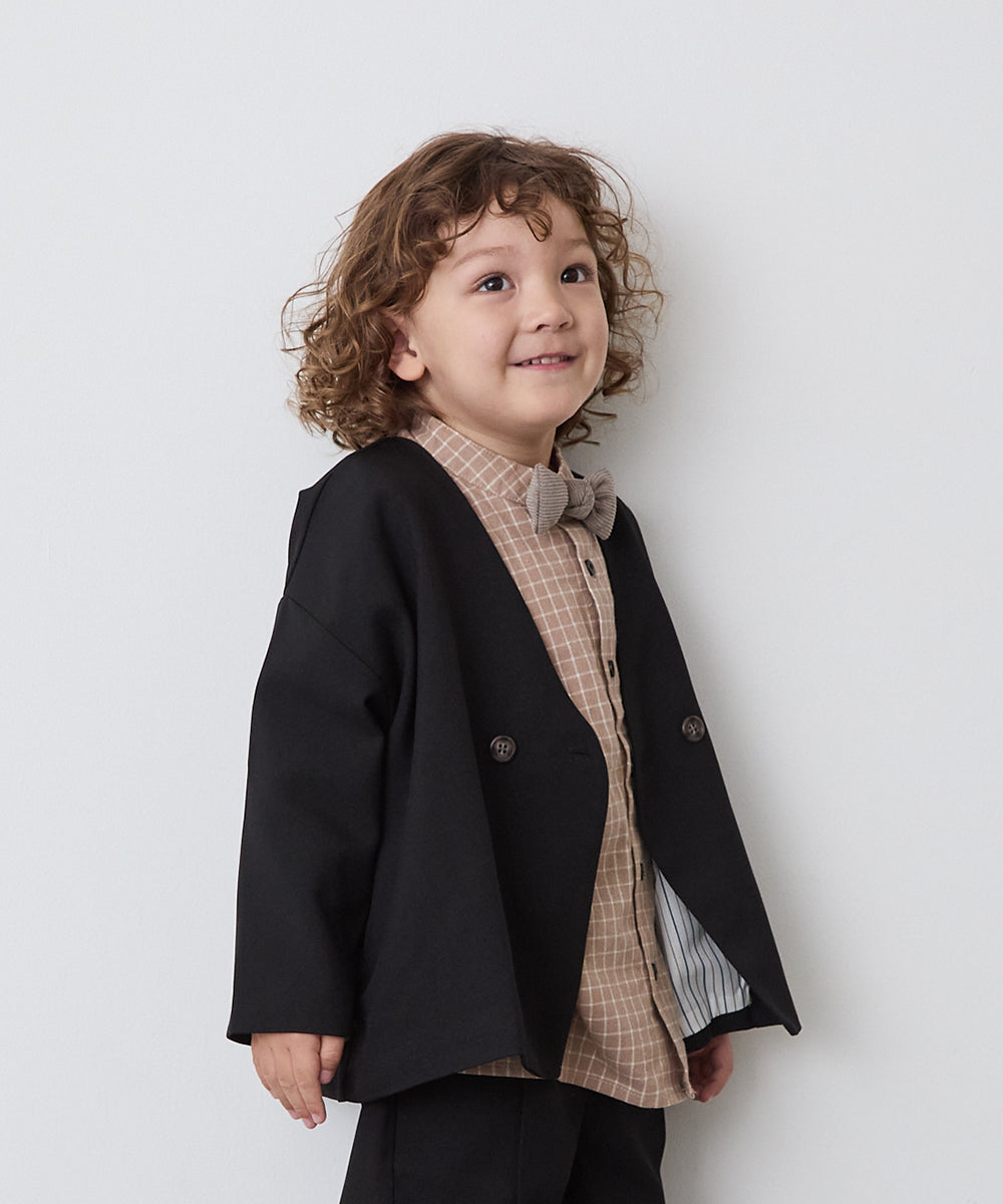 ノーカラージャケットセットアップ(裏地ストライプ)