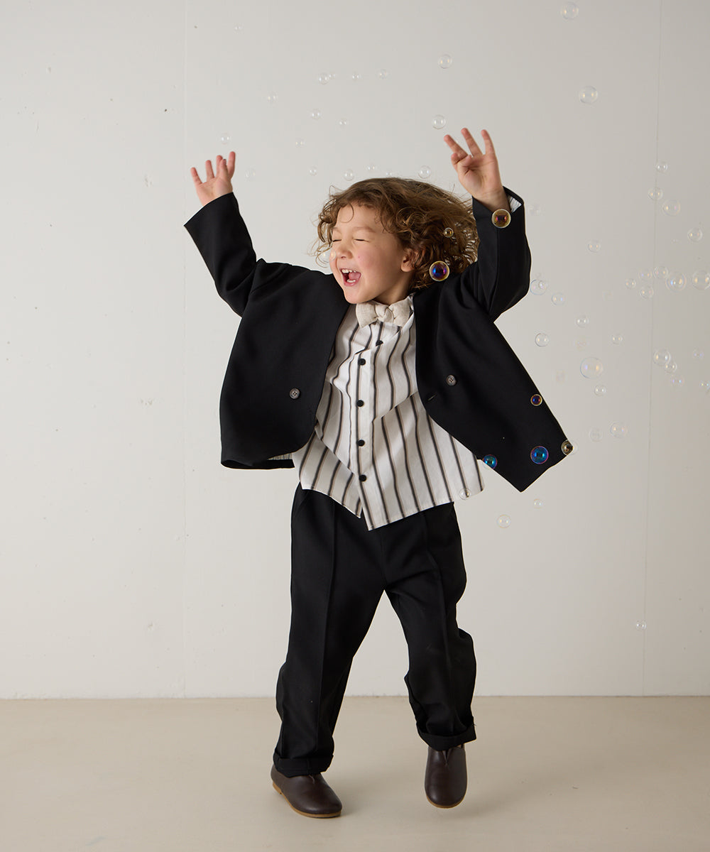 ノーカラージャケットセットアップ(裏地ストライプ)