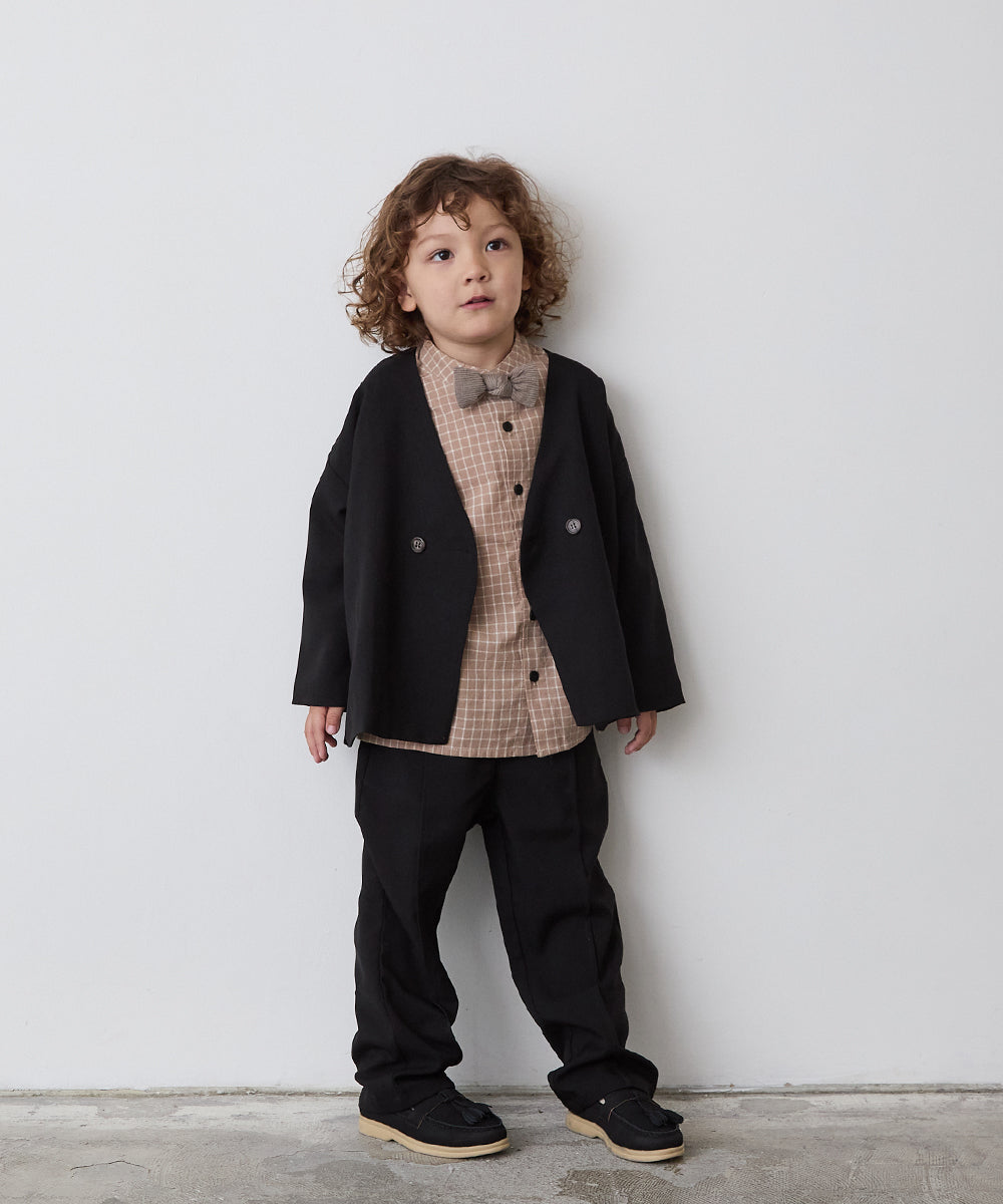 ノーカラージャケットセットアップ(裏地ストライプ)