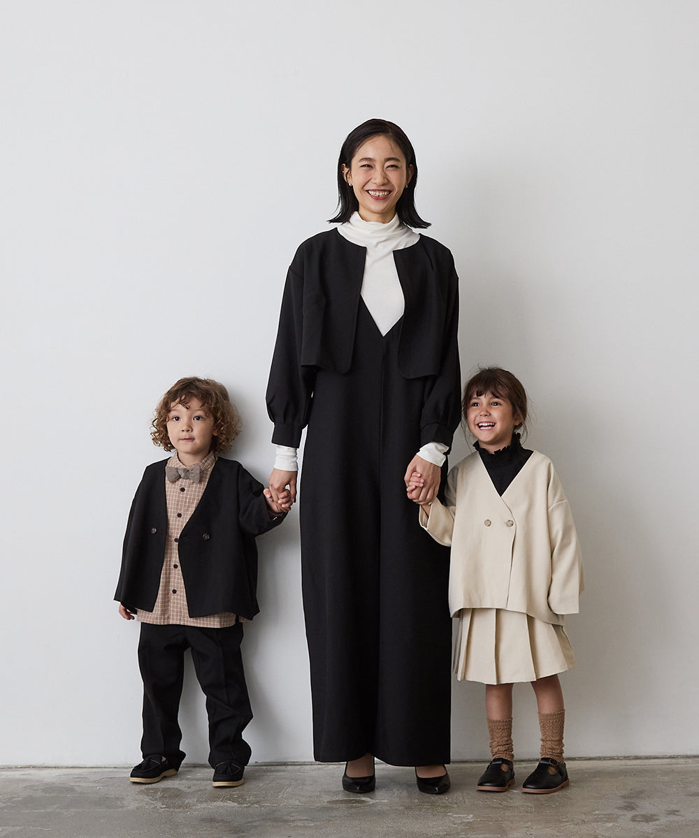 ノーカラージャケットセットアップ(裏地ストライプ)