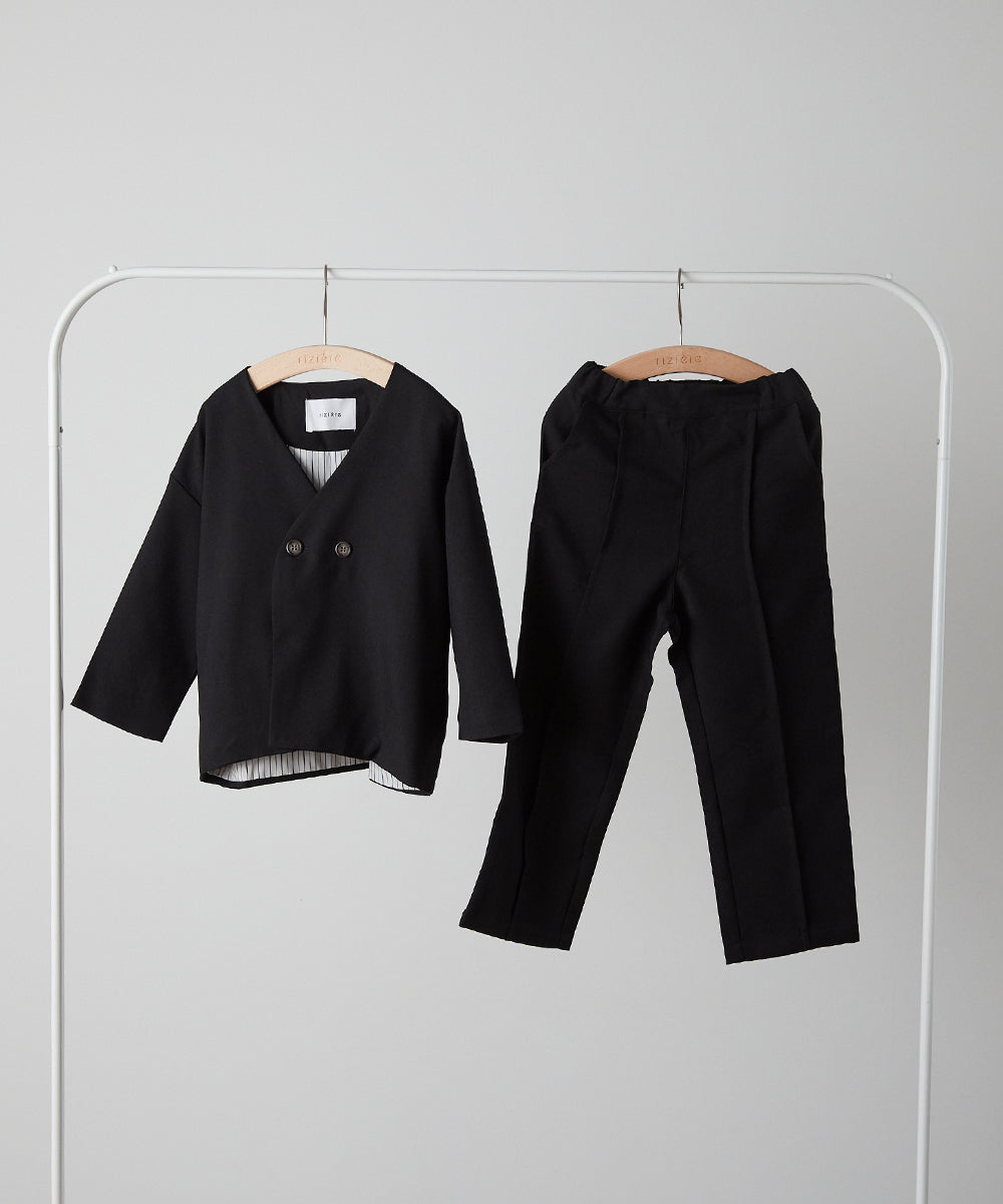 ノーカラージャケットセットアップ(裏地ストライプ)