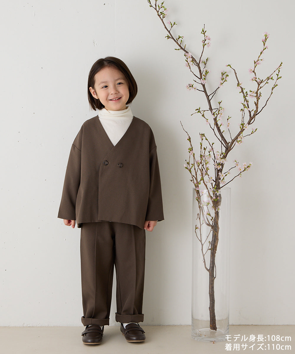 ノーカラージャケットセットアップ(裏地ストライプ)