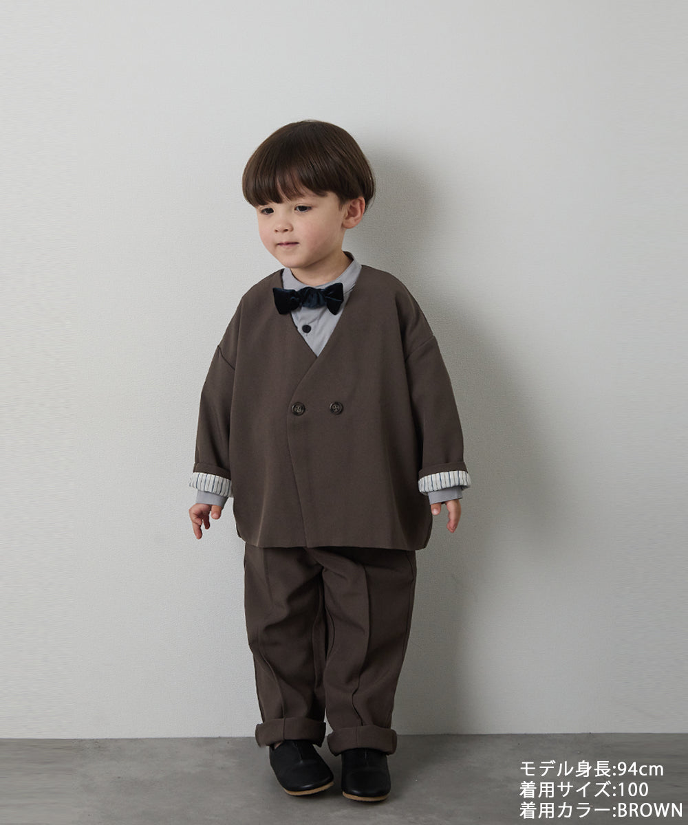 ノーカラージャケットセットアップ(裏地ストライプ)