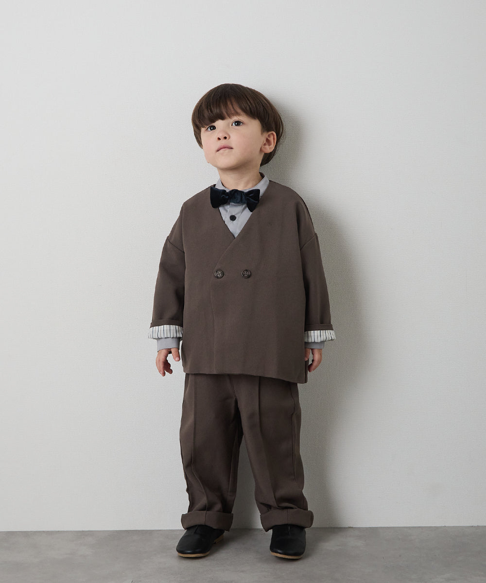 ノーカラージャケットセットアップ(裏地ストライプ)