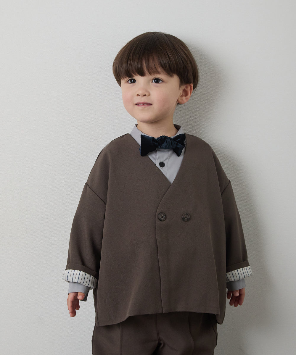 ノーカラージャケットセットアップ(裏地ストライプ)