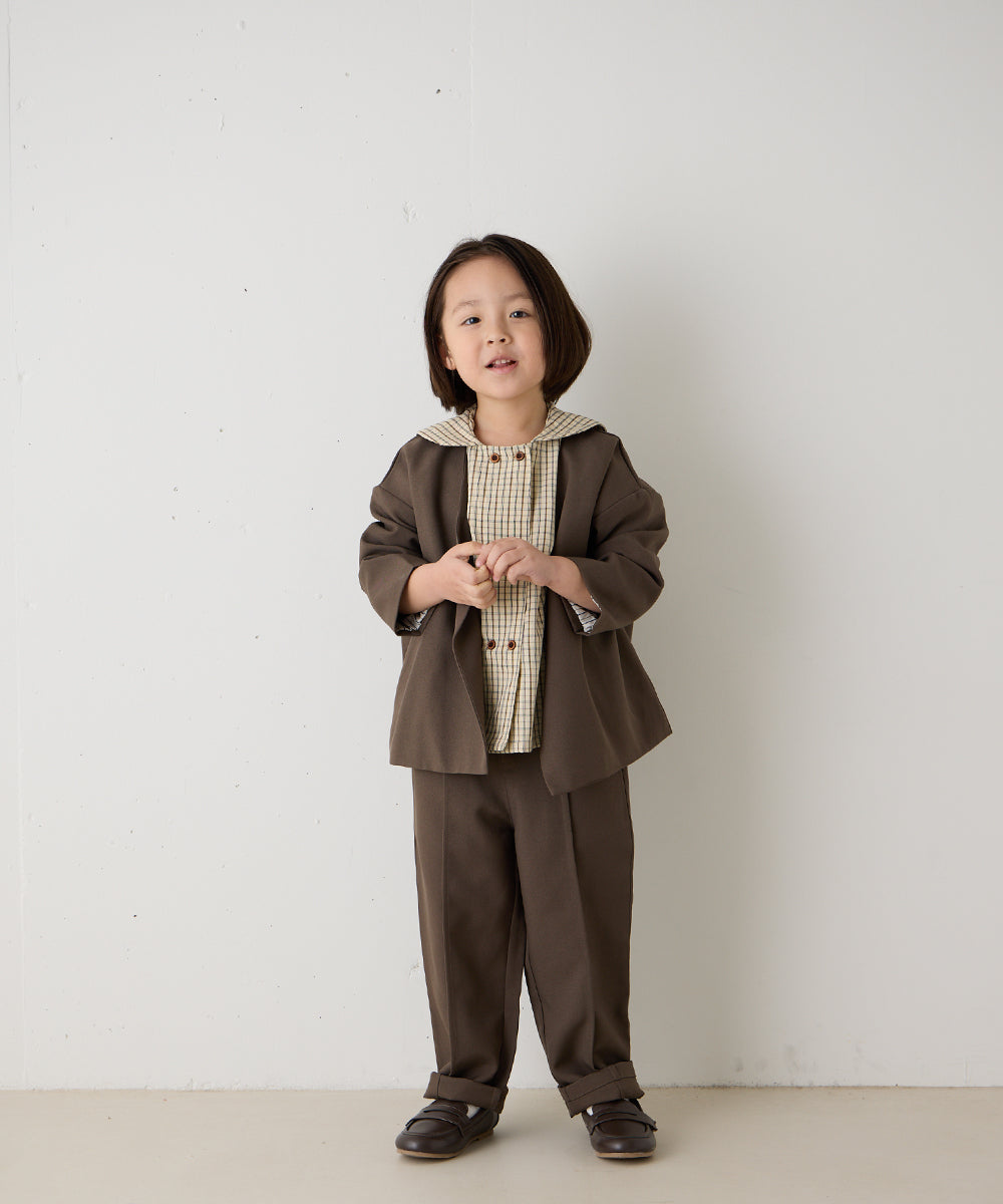 ノーカラージャケットセットアップ(裏地ストライプ)