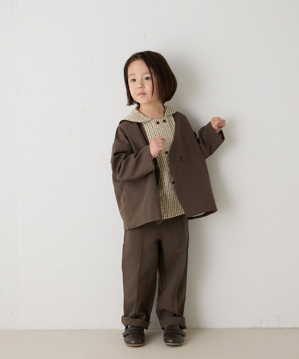 ノーカラージャケットセットアップ(裏地ストライプ)