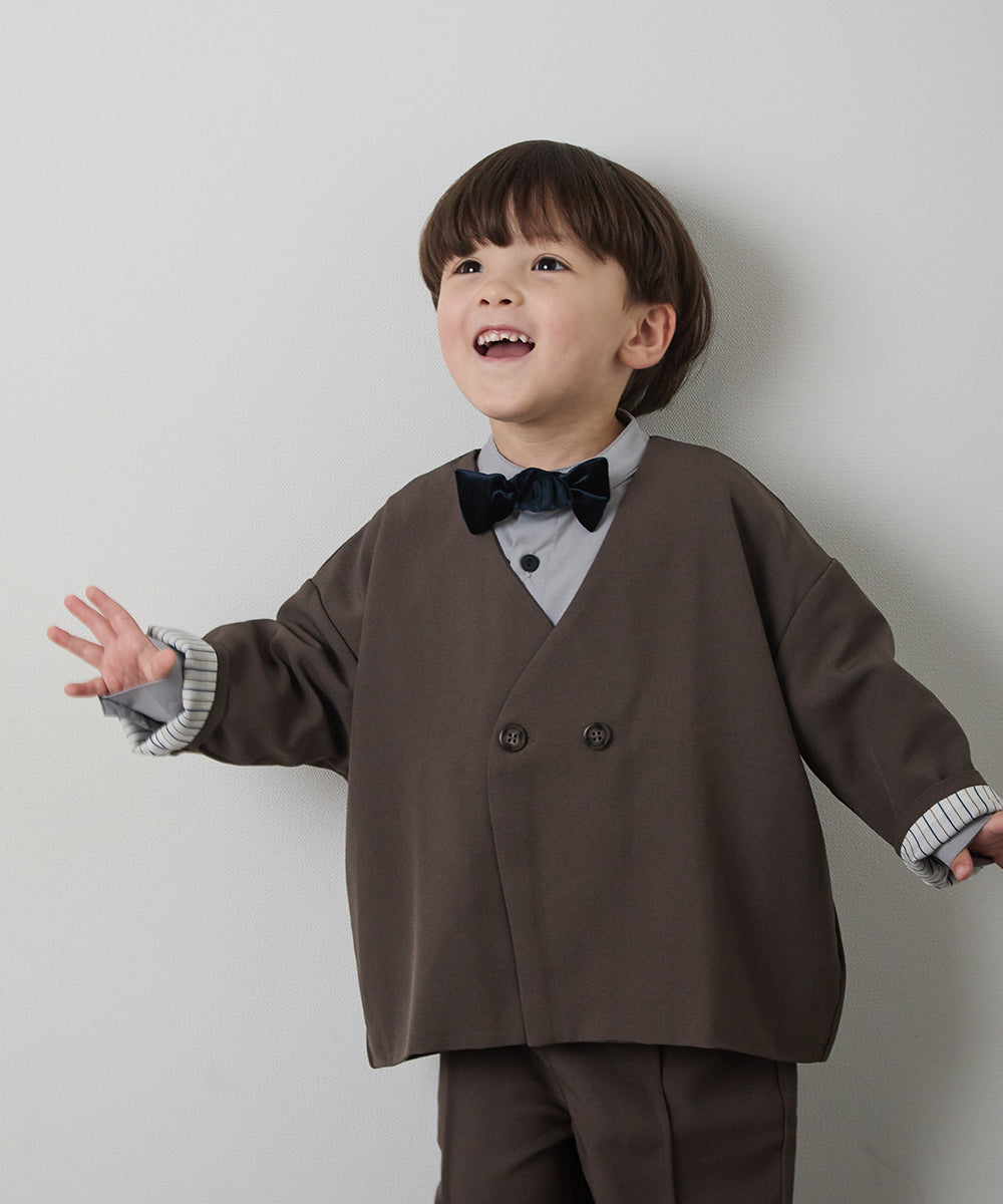 ノーカラージャケットセットアップ(裏地ストライプ)