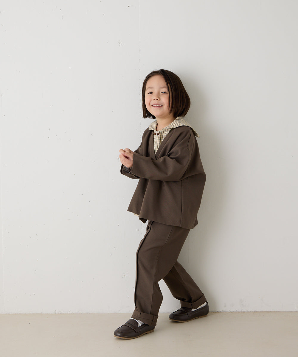 ノーカラージャケットセットアップ(裏地ストライプ)