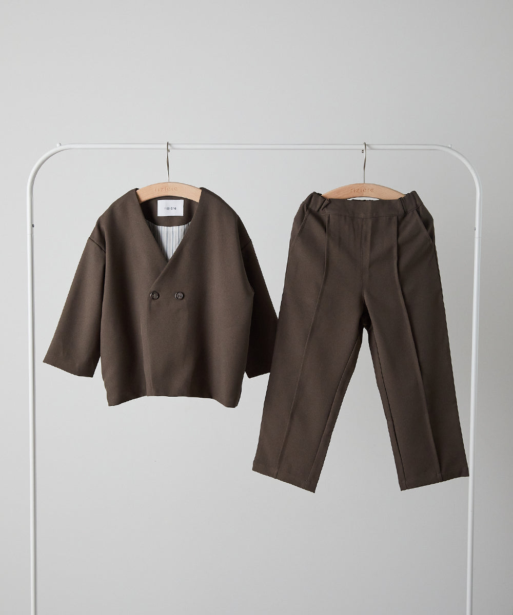 ノーカラージャケットセットアップ(裏地ストライプ)