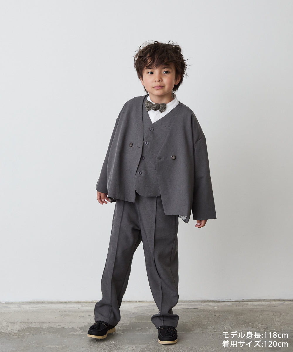 ノーカラージャケットセットアップ(裏地ストライプ)