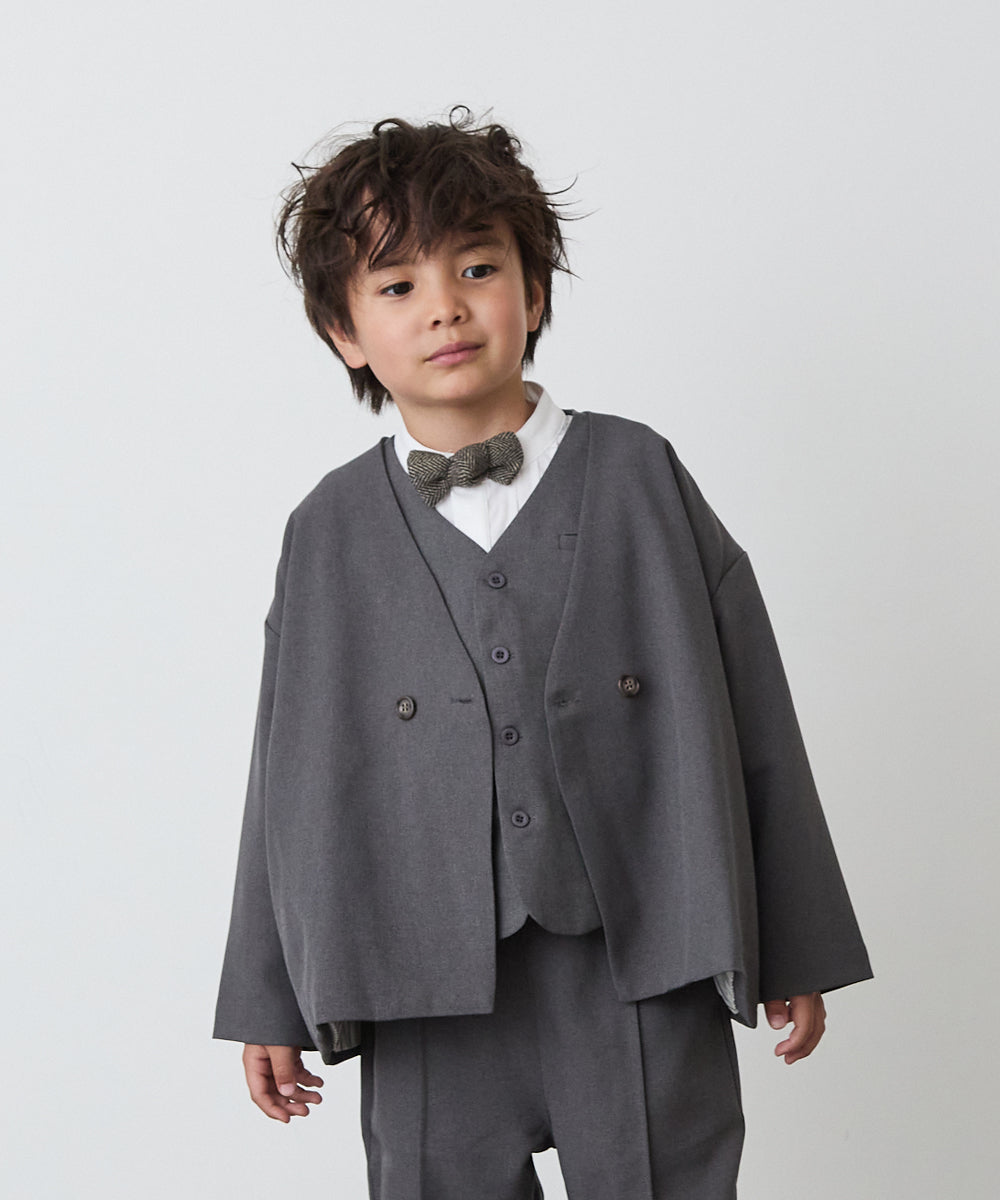 ノーカラージャケットセットアップ(裏地ストライプ)