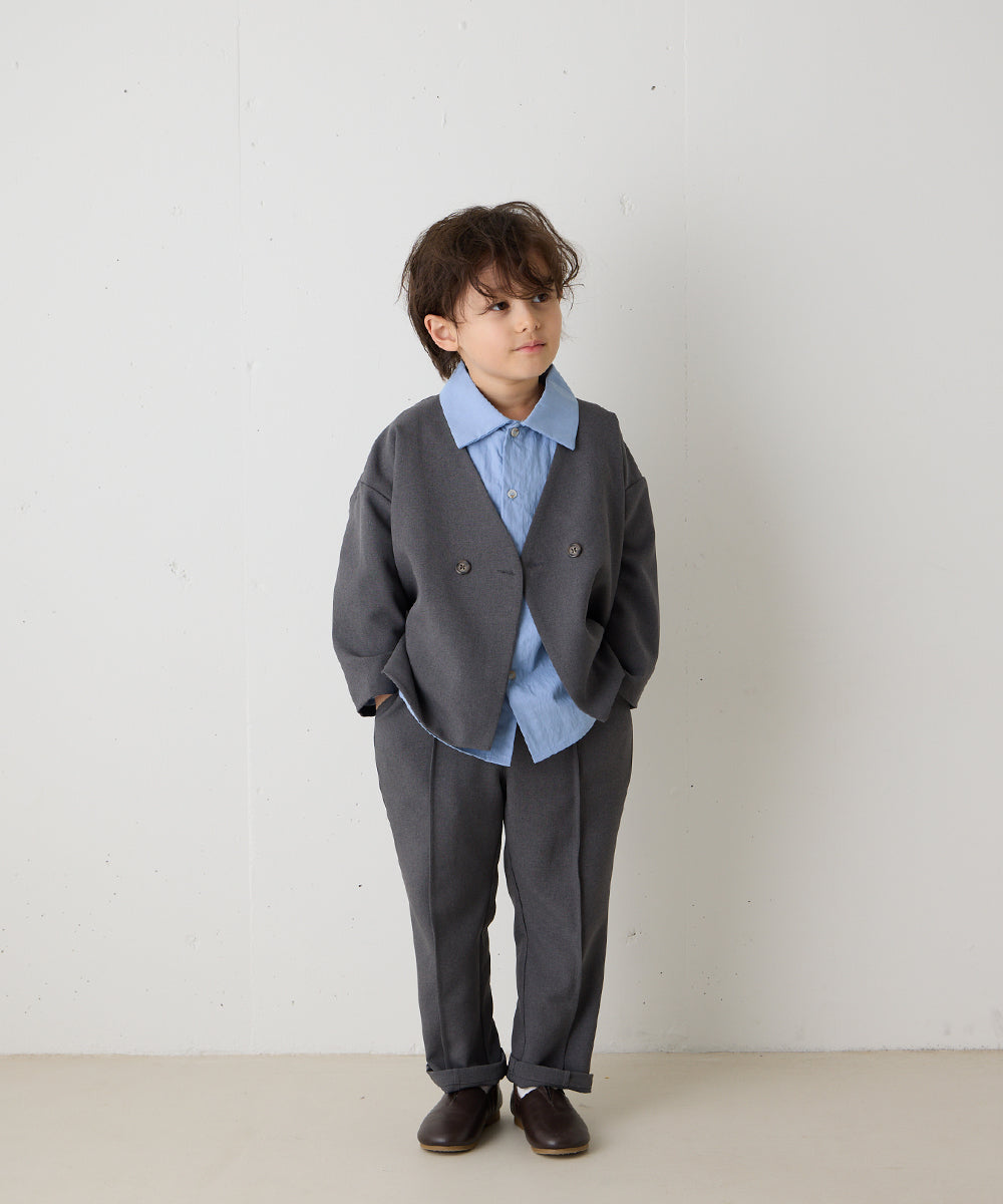 ノーカラージャケットセットアップ(裏地ストライプ)