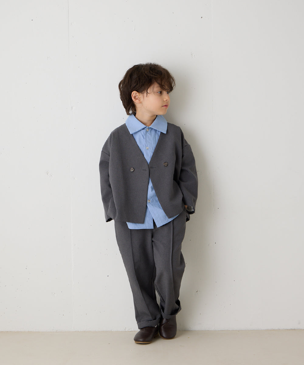 ノーカラージャケットセットアップ(裏地ストライプ)