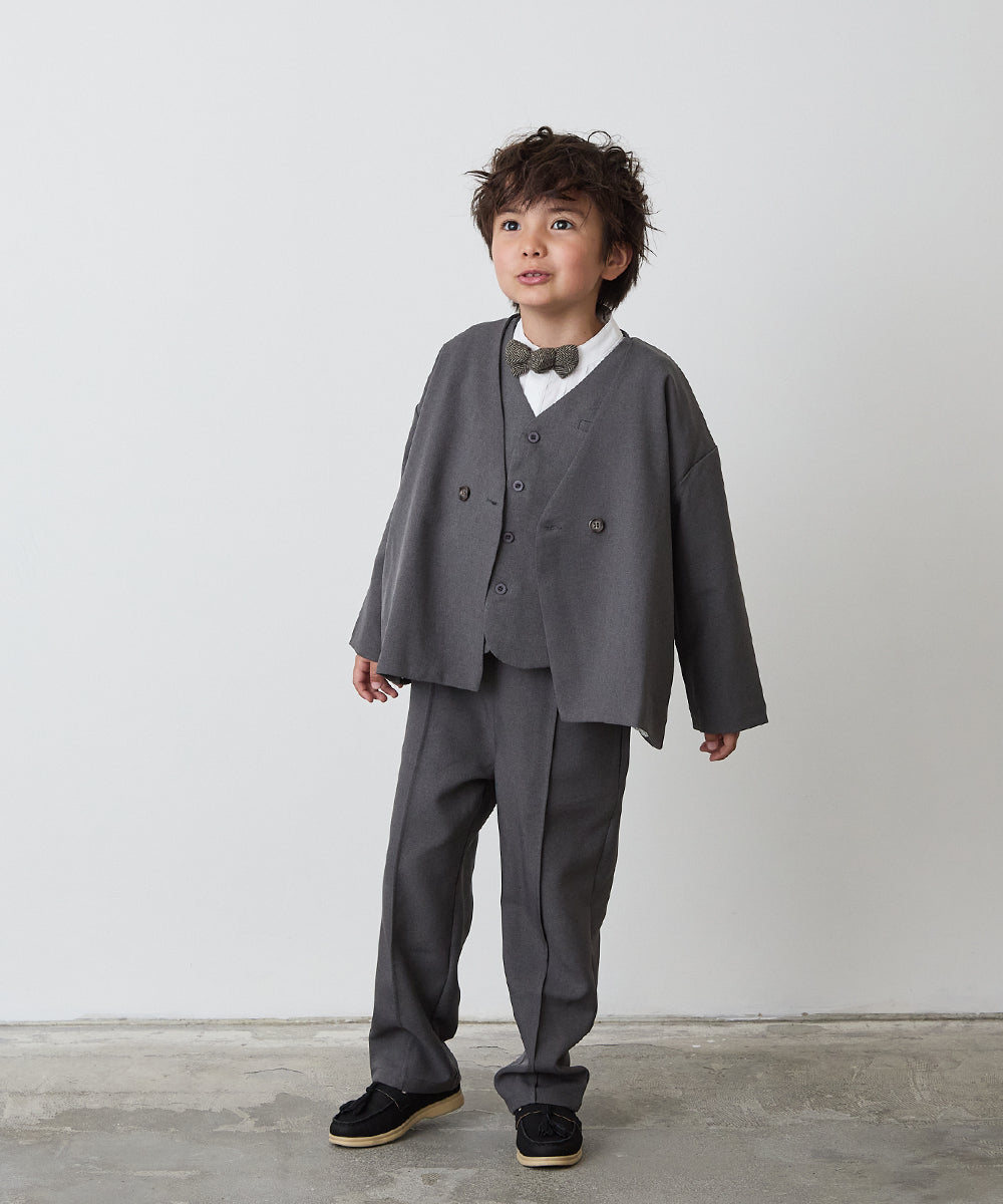 ノーカラージャケットセットアップ(裏地ストライプ)