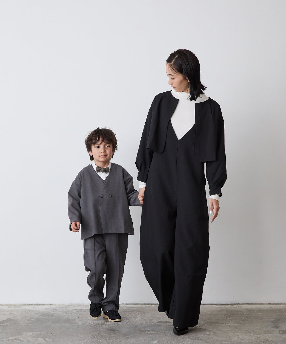 ノーカラージャケットセットアップ(裏地ストライプ)