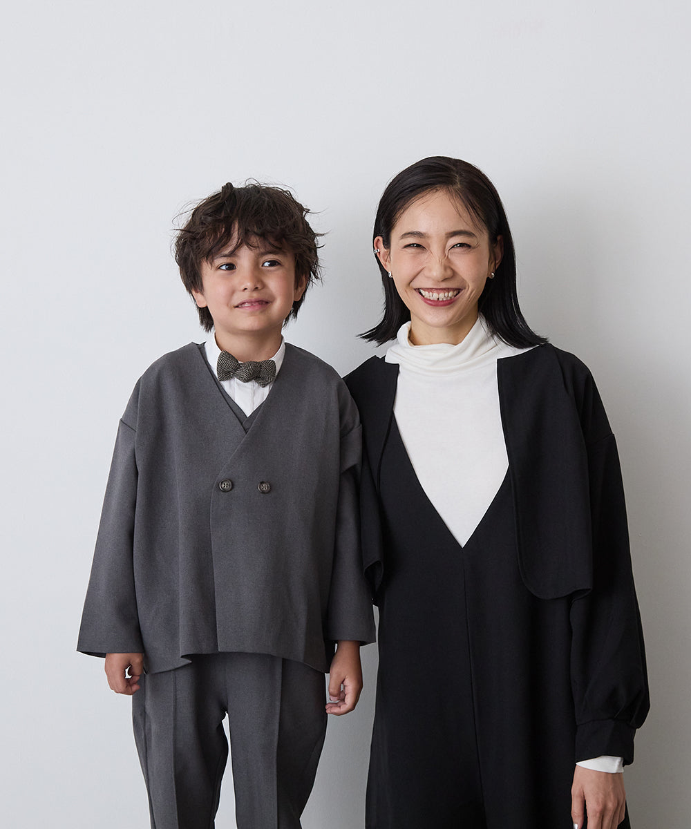 ノーカラージャケットセットアップ(裏地ストライプ)