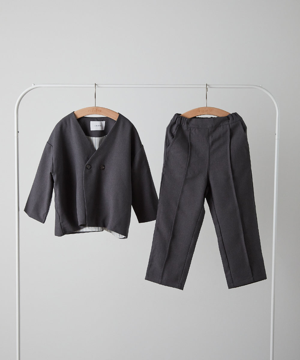 ノーカラージャケットセットアップ(裏地ストライプ)