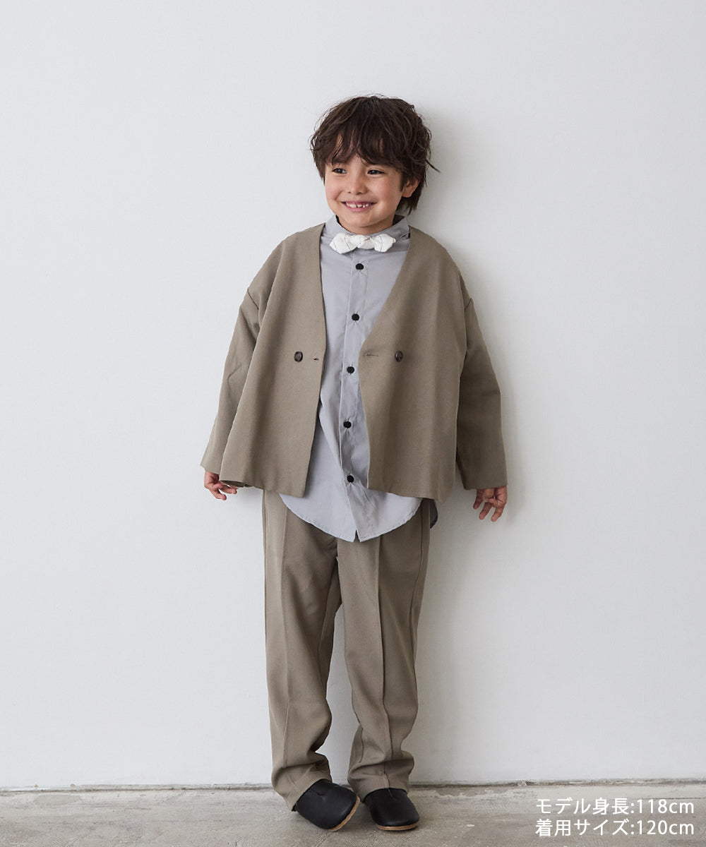 ノーカラージャケットセットアップ(裏地ストライプ)