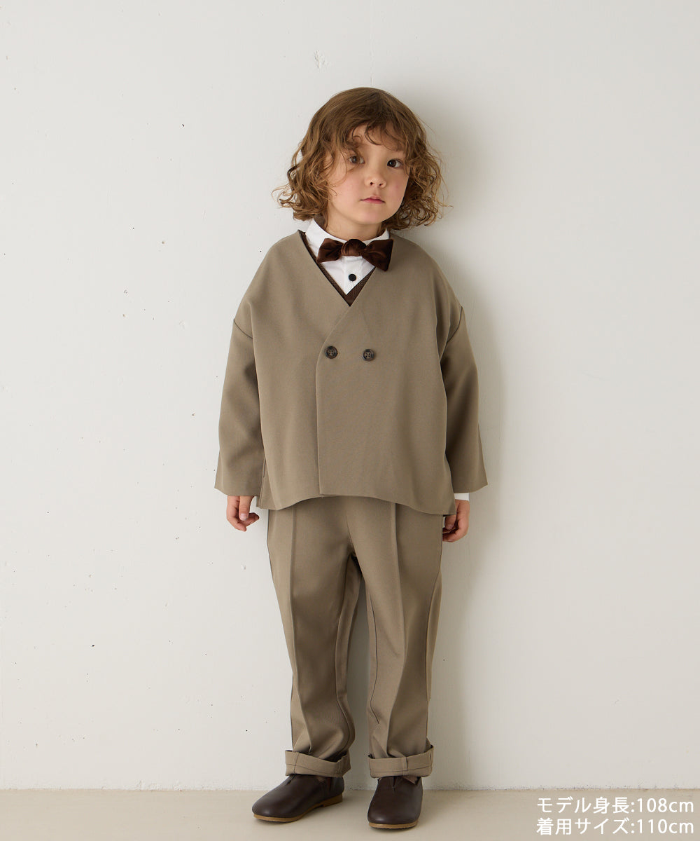 ノーカラージャケットセットアップ(裏地ストライプ)