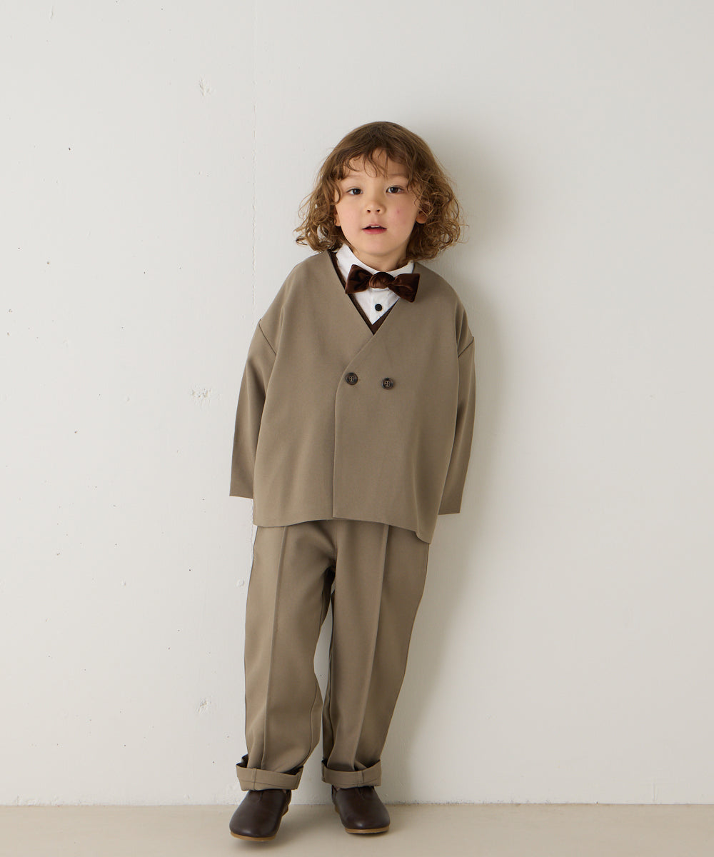 ノーカラージャケットセットアップ(裏地ストライプ)