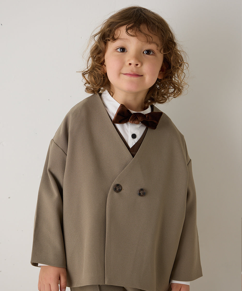 ノーカラージャケットセットアップ(裏地ストライプ)