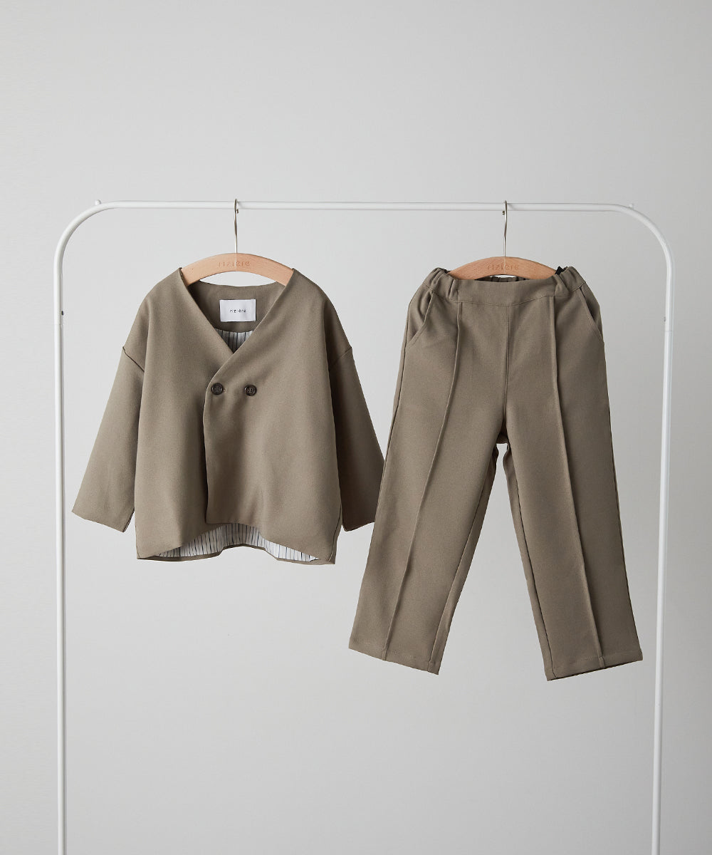 ノーカラージャケットセットアップ(裏地ストライプ)