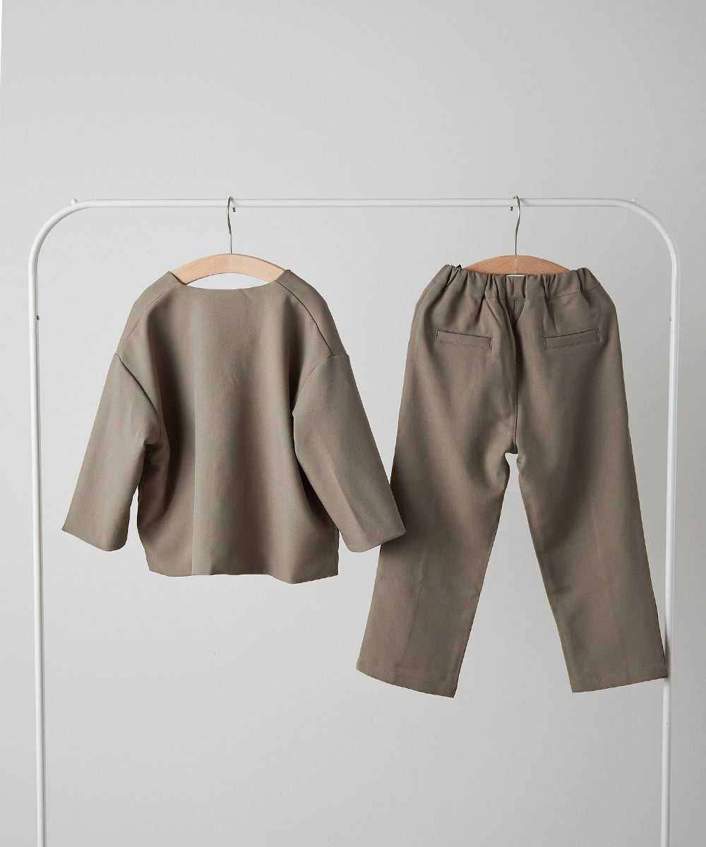 ノーカラージャケットセットアップ(裏地ストライプ)