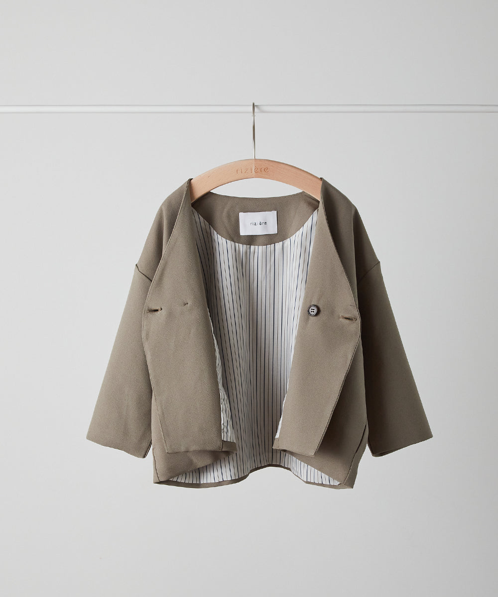 ノーカラージャケットセットアップ(裏地ストライプ)