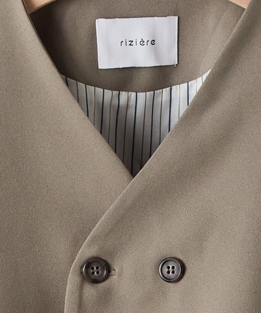 ノーカラージャケットセットアップ(裏地ストライプ)