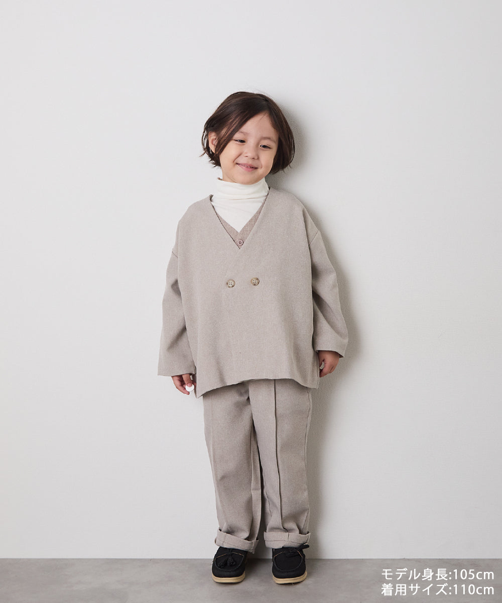 ノーカラージャケットセットアップ(裏地ストライプ)