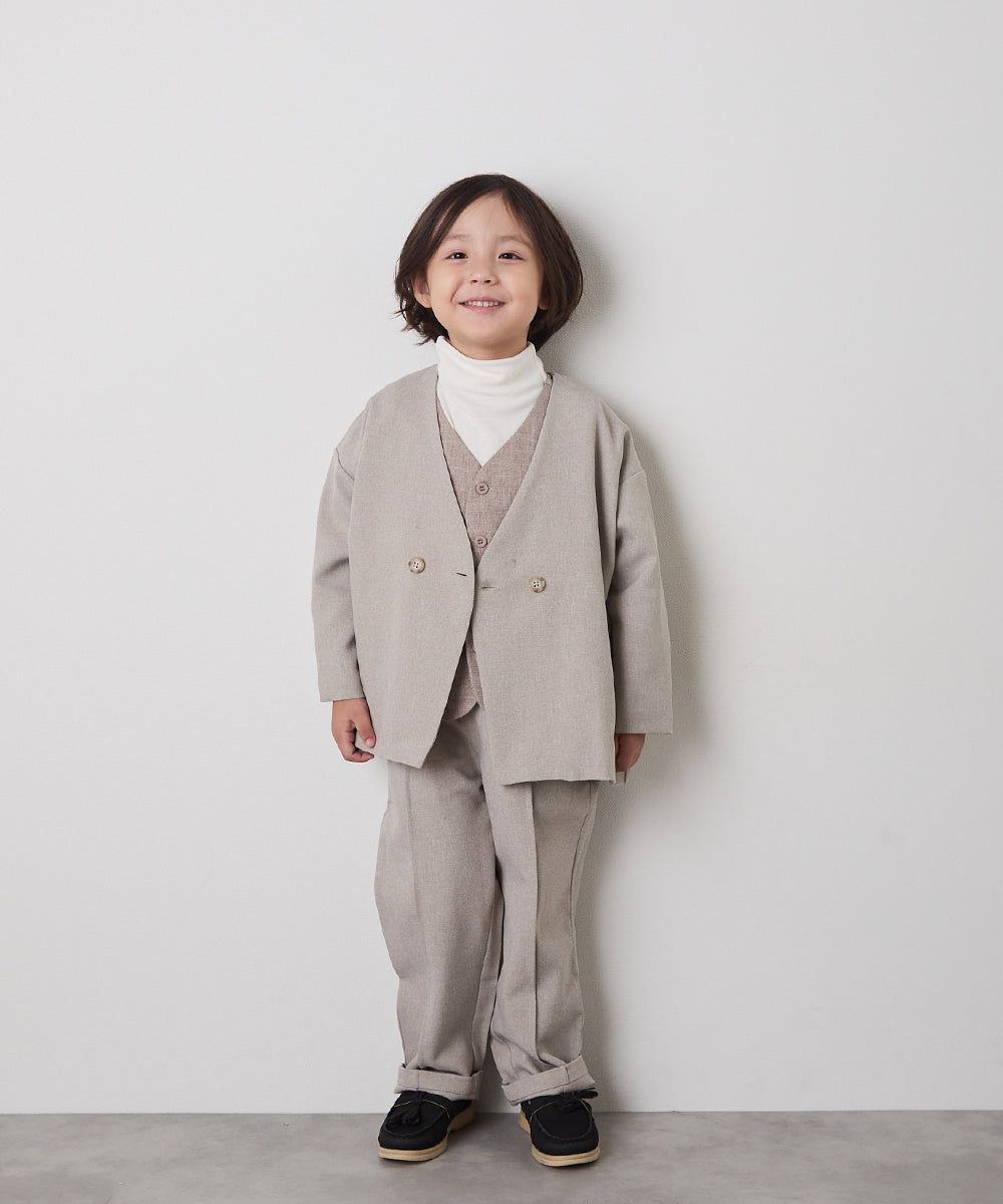 ノーカラージャケットセットアップ(裏地ストライプ)