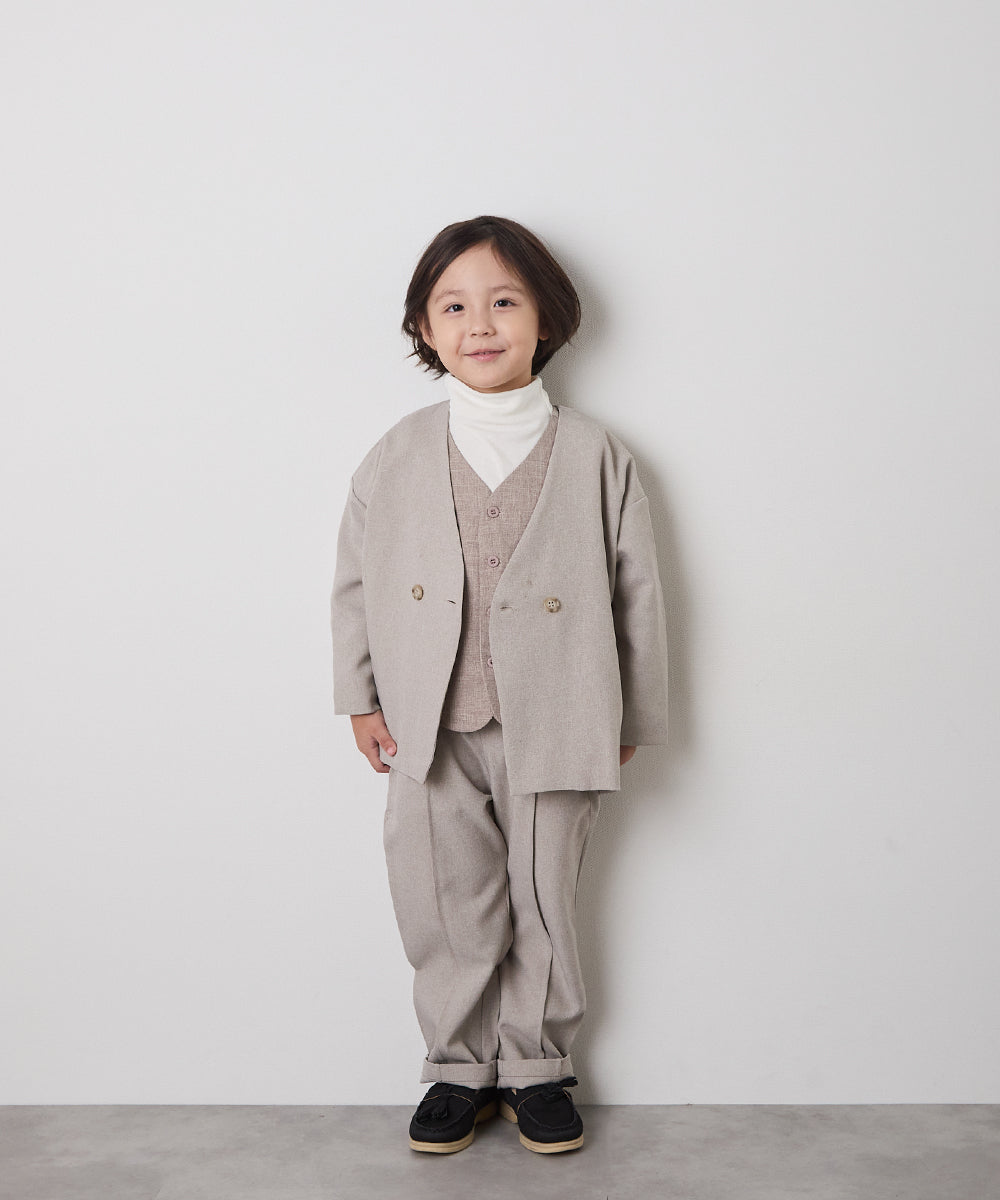 ノーカラージャケットセットアップ(裏地ストライプ)