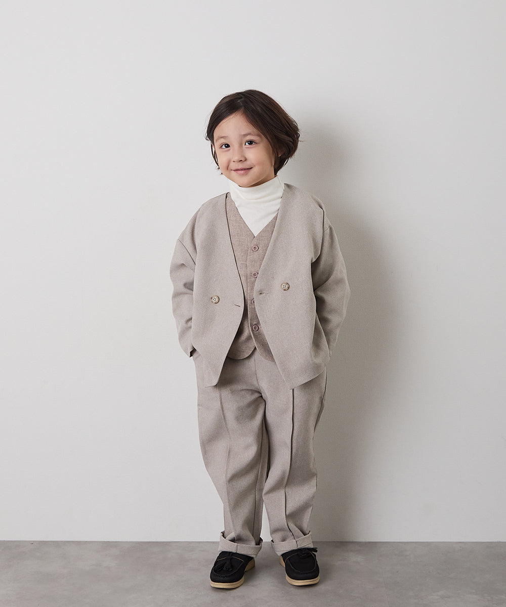 ノーカラージャケットセットアップ(裏地ストライプ)