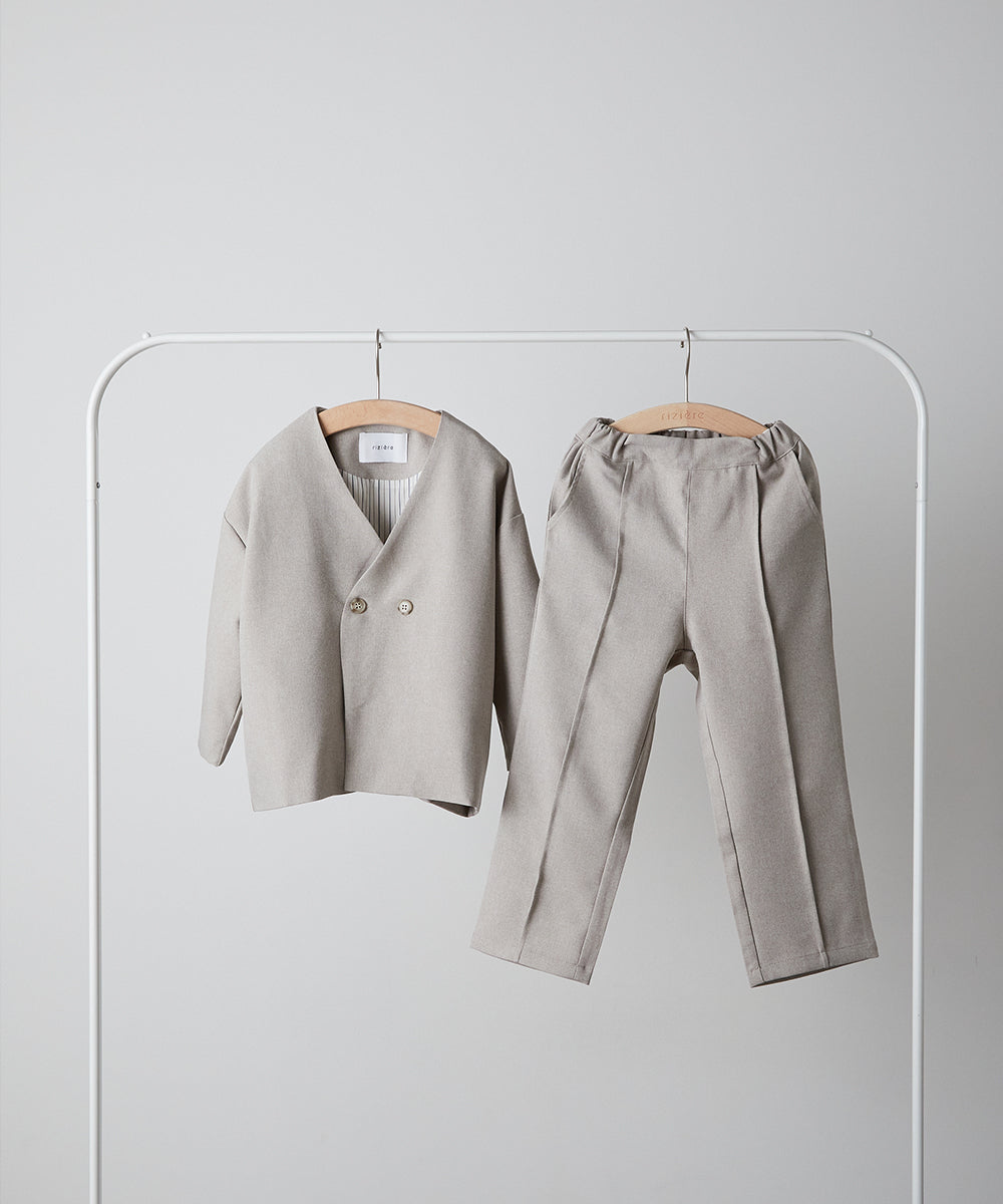 ノーカラージャケットセットアップ(裏地ストライプ)