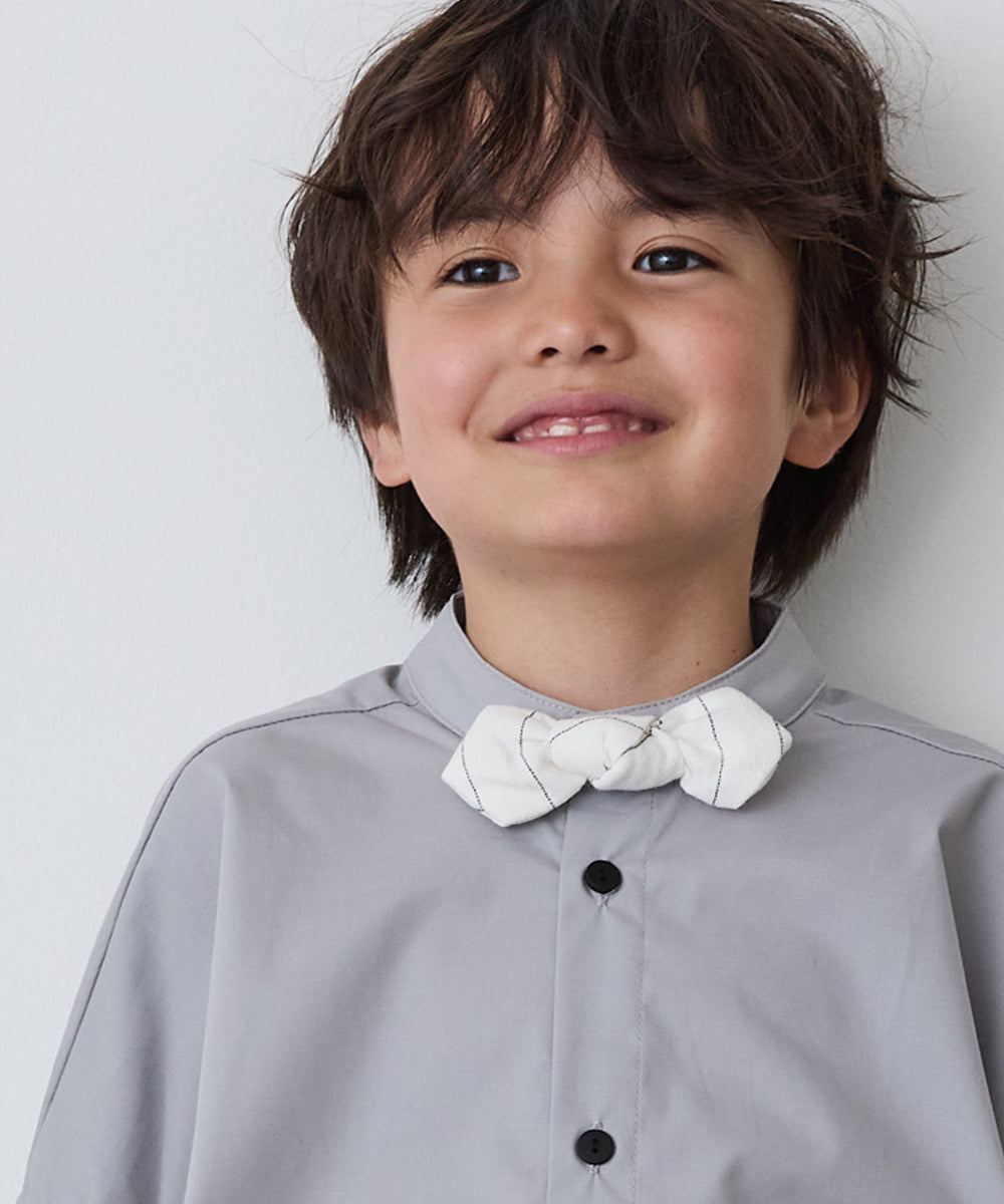 リネン混ストライプ柄蝶ネクタイ(ボタン取り外しシャツ対応)