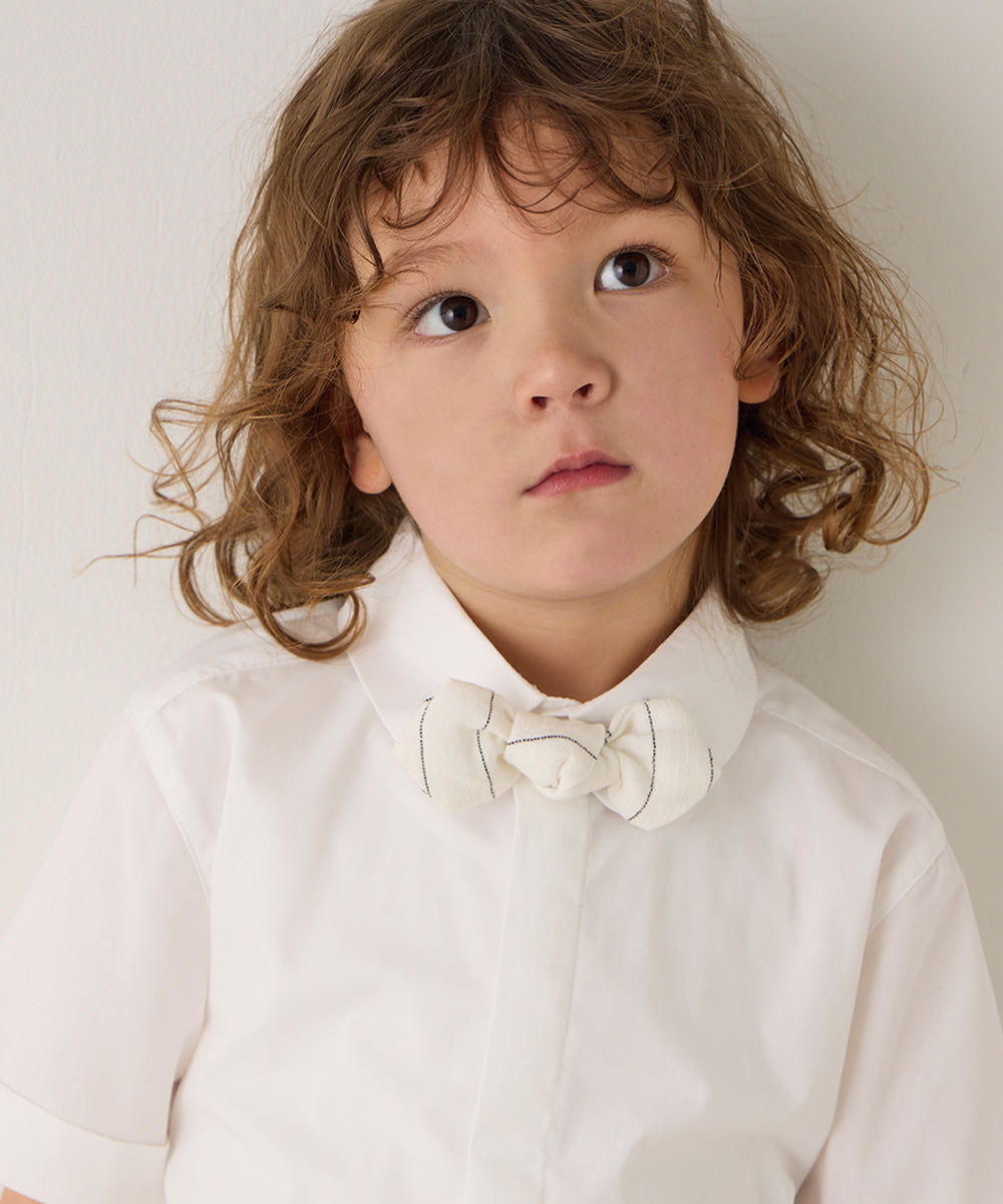 リネン混ストライプ柄蝶ネクタイ(ボタン取り外しシャツ対応)