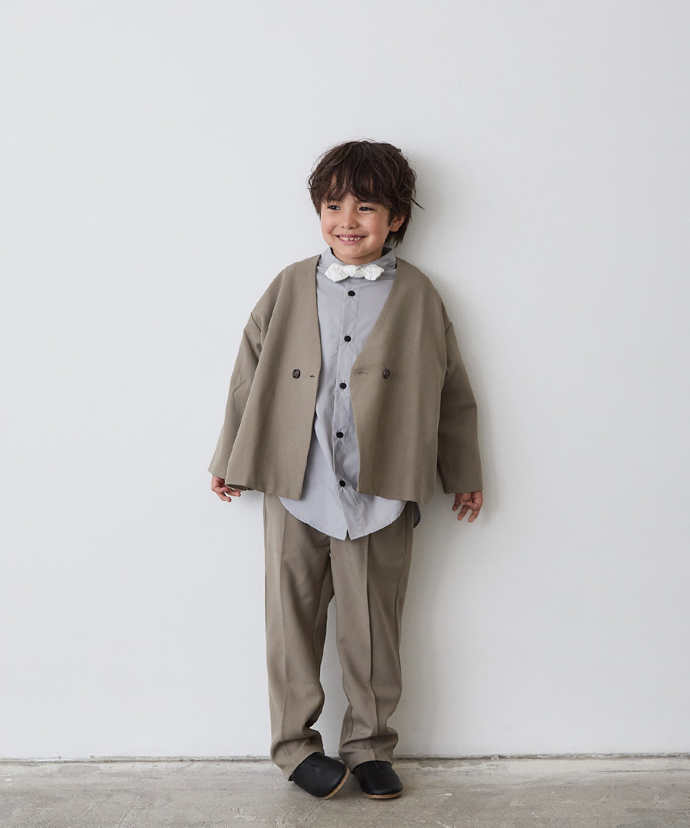 リネン混ストライプ柄蝶ネクタイ(ボタン取り外しシャツ対応)