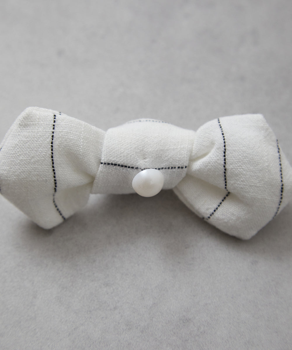 リネン混ストライプ柄蝶ネクタイ(ボタン取り外しシャツ対応)