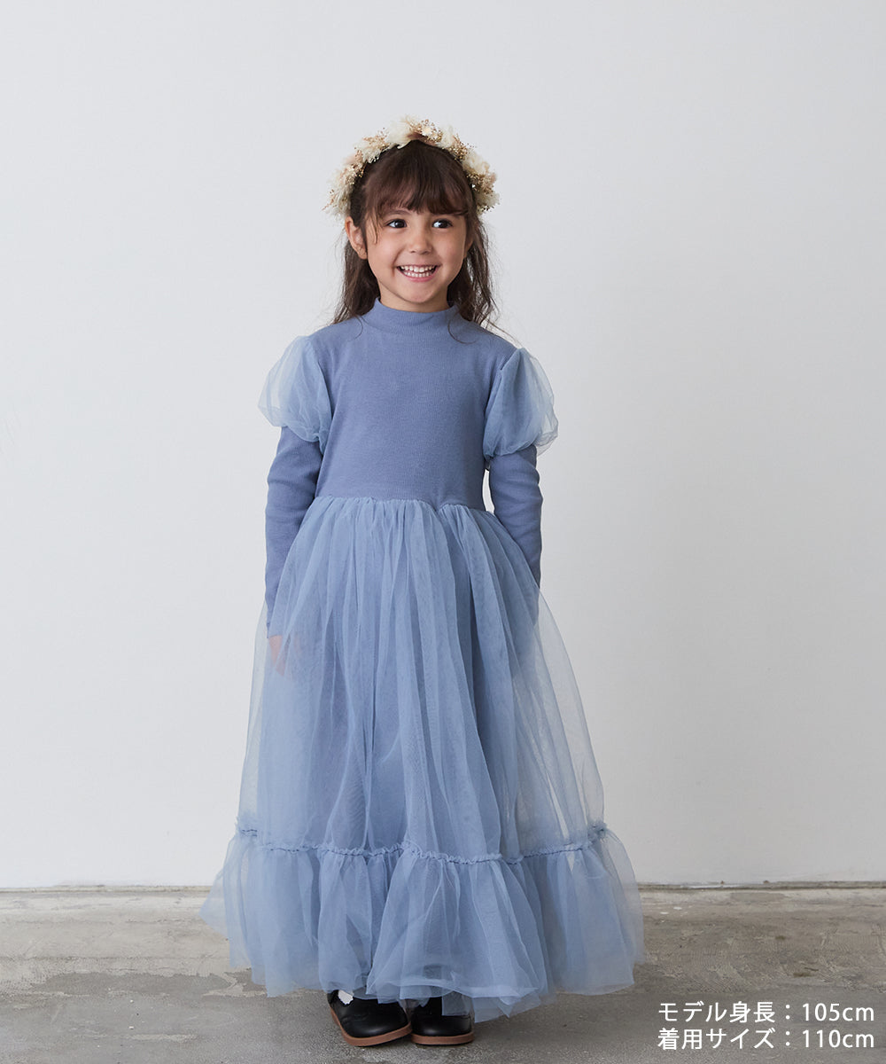 チュール切り替えドレスワンピース