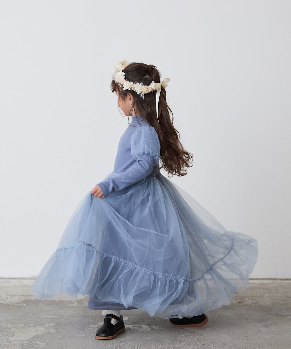 チュール切り替えドレスワンピース