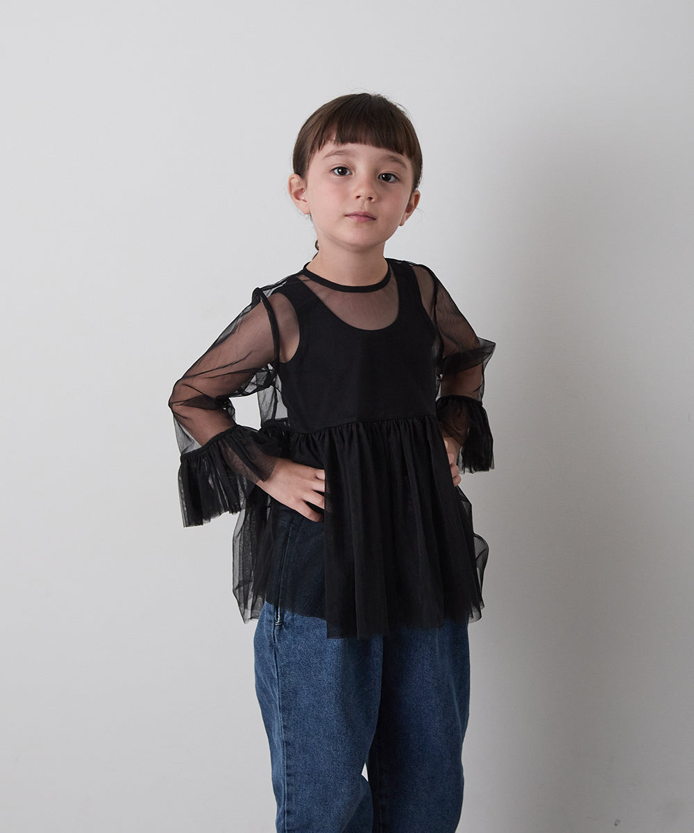 チュールフリルブラウス
