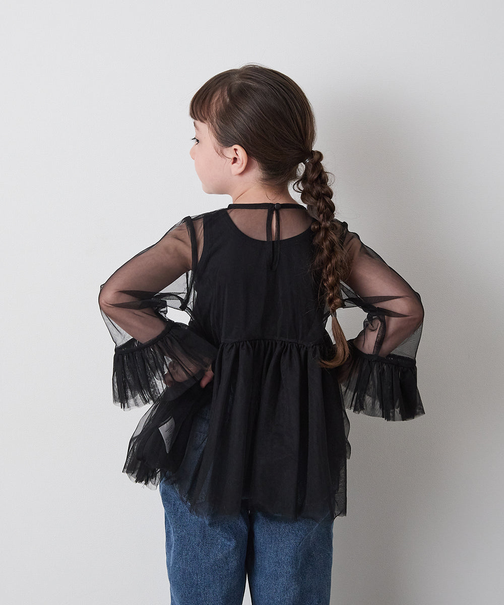 チュールフリルブラウス