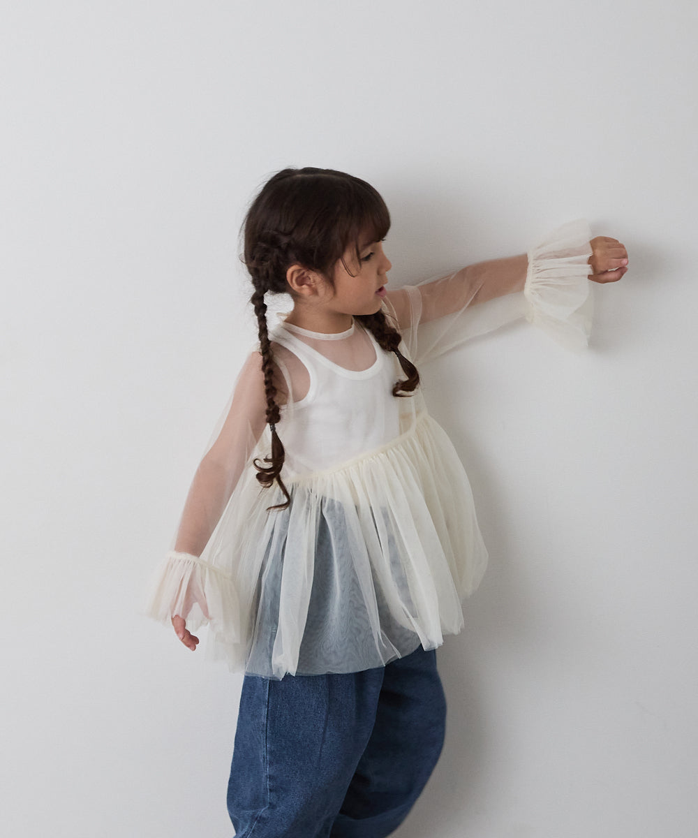 チュールフリルブラウス